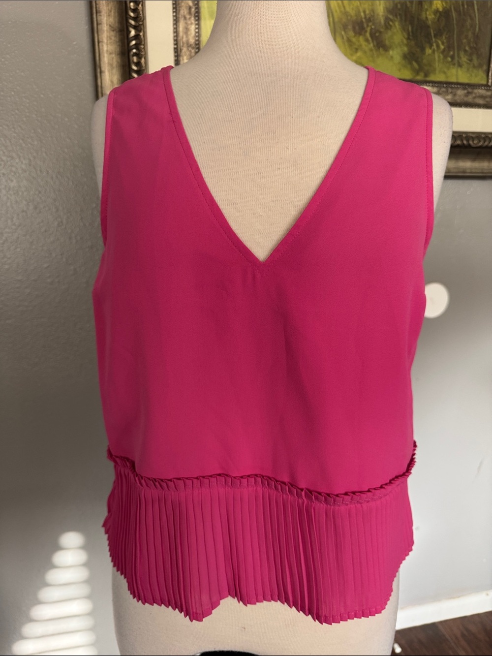 BB Dakota Sleeveless V-Neck Pleated Hem Tank - Hot Pink